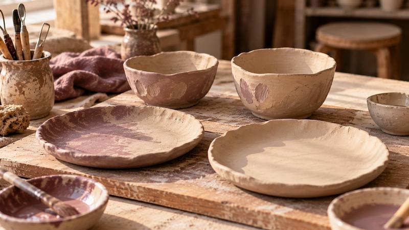 Atelier duo « Une table pour deux » : détail de pièces en cours de création